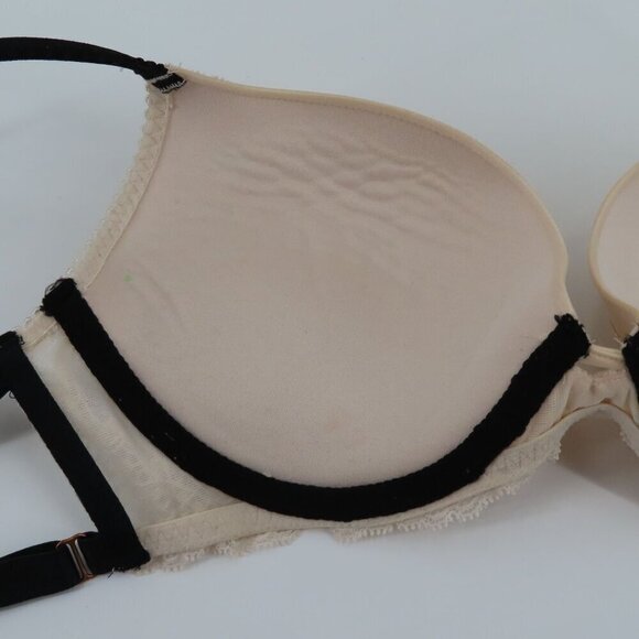 Victorias Secret 32D Very Sexy Push Up Bra Cream Lace Black Padded Underwire - Picture 9 of 16